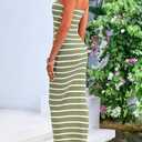 PRETTYGARDEN Womens Summer Beach Sundress Off Shoulder Cut Out Striped Bandeau Bodycon Midi Dress (Striped Army Green White,X-Large) (Green, XL)