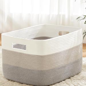 Blanket Basket,Rectangle Woven Baskets for Storage,30L Laundry Basket for Decorative Nursery Blanket,Toys,Dirty Clothes and Magazine in Shelves,Baby Room,and Living Room (Gray)