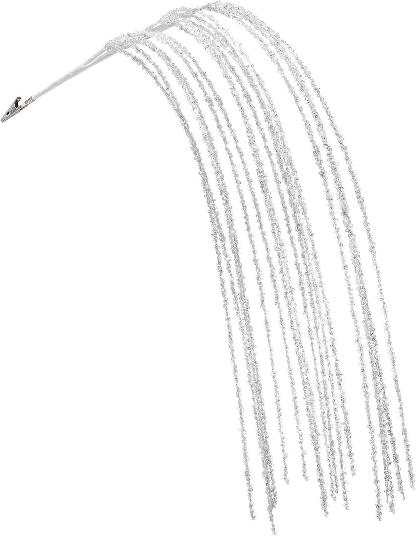 KI Store White Dripping Sequin Christmas Tree Picks Spray 6pcs Cascading Christmas Picks for Xmas Tree Garland Decorations