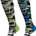 unenow Merino Wool Ski Socks 2 Pairs, Thermal Knee High Warm Socks for Snowboarding, Hiking, Cold Weather, Snow, Hunting (Large, 2 Pairs-camouflage Blue/Camouflage Green)
