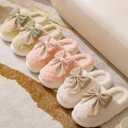 Plush Cute Bow Slippers for Women  Furry Comfy Indoor Outdoor Non-Slip House Slippers (White)