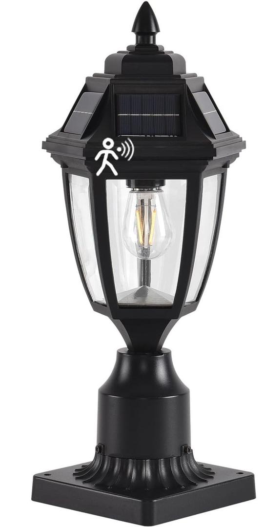 Solar Outdoor Post Lights 1 Pack, Dusk to Dawn Outdoor Column Light with Pier Mount Base, Black Exterior Solar Powered Pole Light for Outside Porch Yard Pathway Driveway