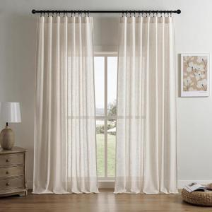 Joydeco Linen Curtains 96 Inch Length 2 Panel Sets for Living Room Bedroom, 52 inch Wide Light Filtreing Drapes with Back Tab & Rod Pockets (96" L x 52" W, Beige)