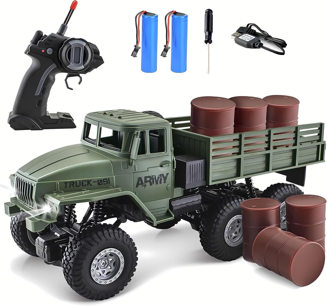 JPJCOOY RC Military Truck 6x6 Road Remote Control Car 1/16 Scale Remote Control Truck 4WD All Terrain Rock Army Transport Vehicle Toy Vehicle for Kids Children Boy Gift