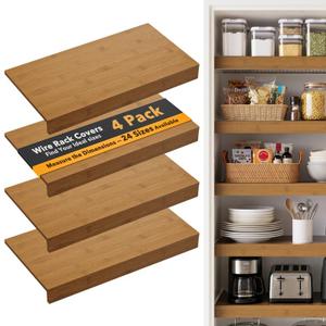 SpaceAid Bamboo Wire Shelf Covers for Pantry Rack, 32"W x 16"D, Brown 5pcs
