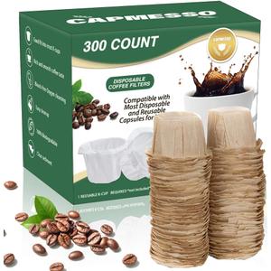 CAPMESSO Disposable Coffee Paper Filters Replacement Kerig Filter Compatible with Reusable Single Serve Pods Keurig Coffee Maker-300 Count (Natural)
