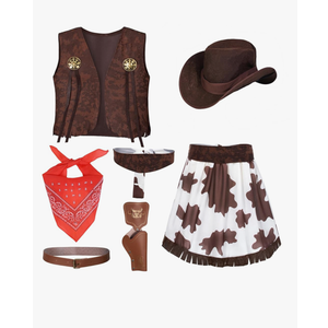 Cowgirl Costume for Girls 6pcs Set Kids Dress Up Birthday Halloween Party Cosplay, size 6-7 years