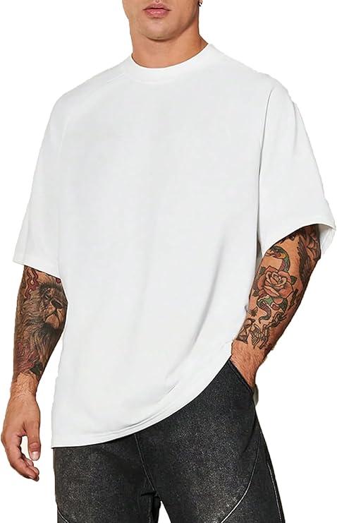 Verdusa Men's Oversized Shirts Short Sleeve Loose Fit Casual Solid Basic Tee Tops, XL