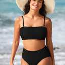 Pink Queen Women's High Waist Bikini Set Removable Strap Bandeau Two Piece Swimsuit Bathing Suit (Black, L)