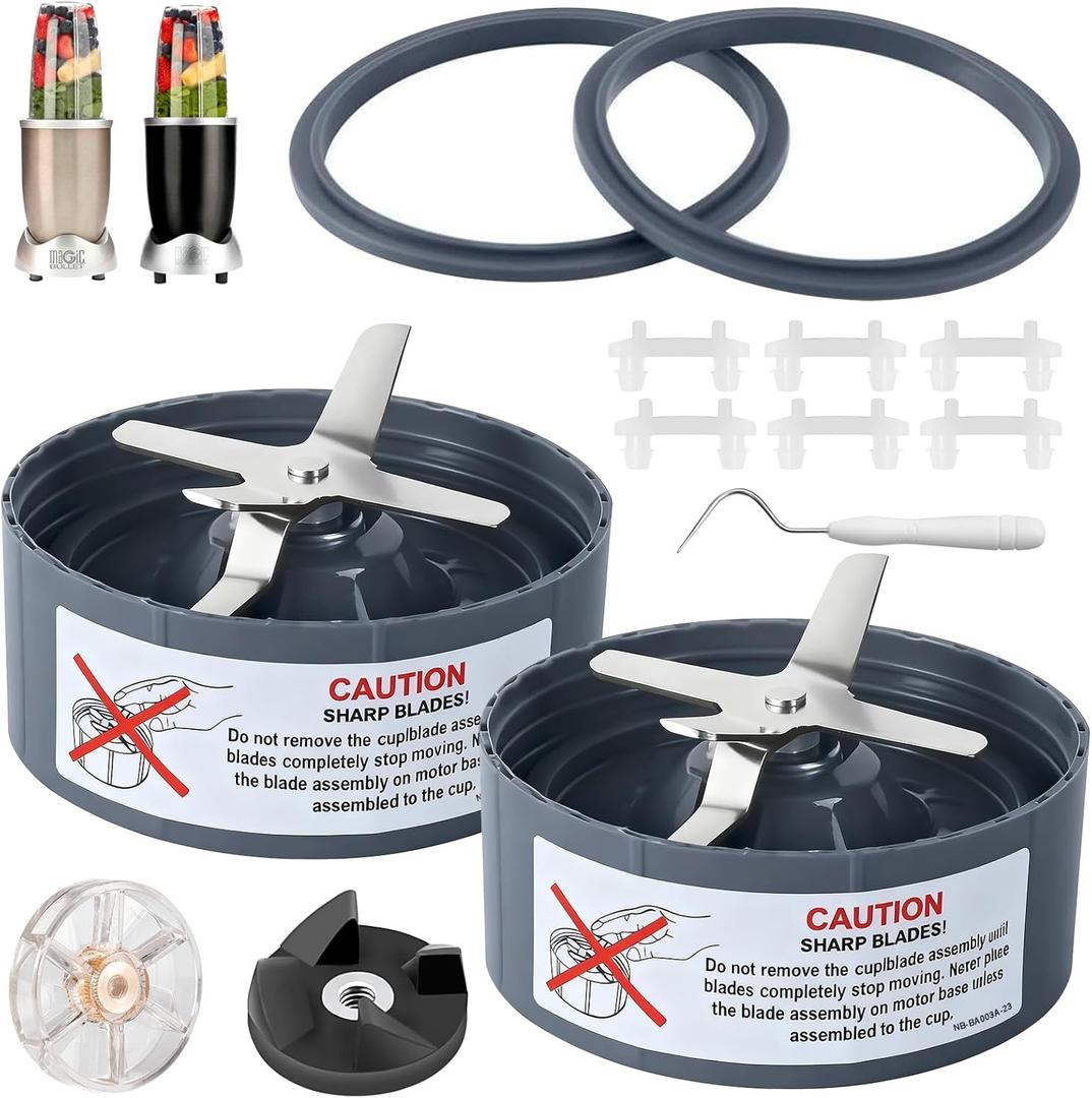 2-Pack Replacement Extractor Blade Set, Fit for NutriBullet 600w/ 900w Pro Series Blender with Food-grade Silicone Rubber Gaskets Seal Ring for NutriBullet Blender Blade Replacement Parts