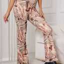 WDIRARA Women's Elastic High Waist Allover Print Floral Bell Bottom Flare Leg Long Pants (S)