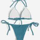 OYOANGLE Women's 2 Piece Glitter Swimsuit Triangle Halter Bikini Set Tie Side Bathing Suits Swimwear (Teal, L)