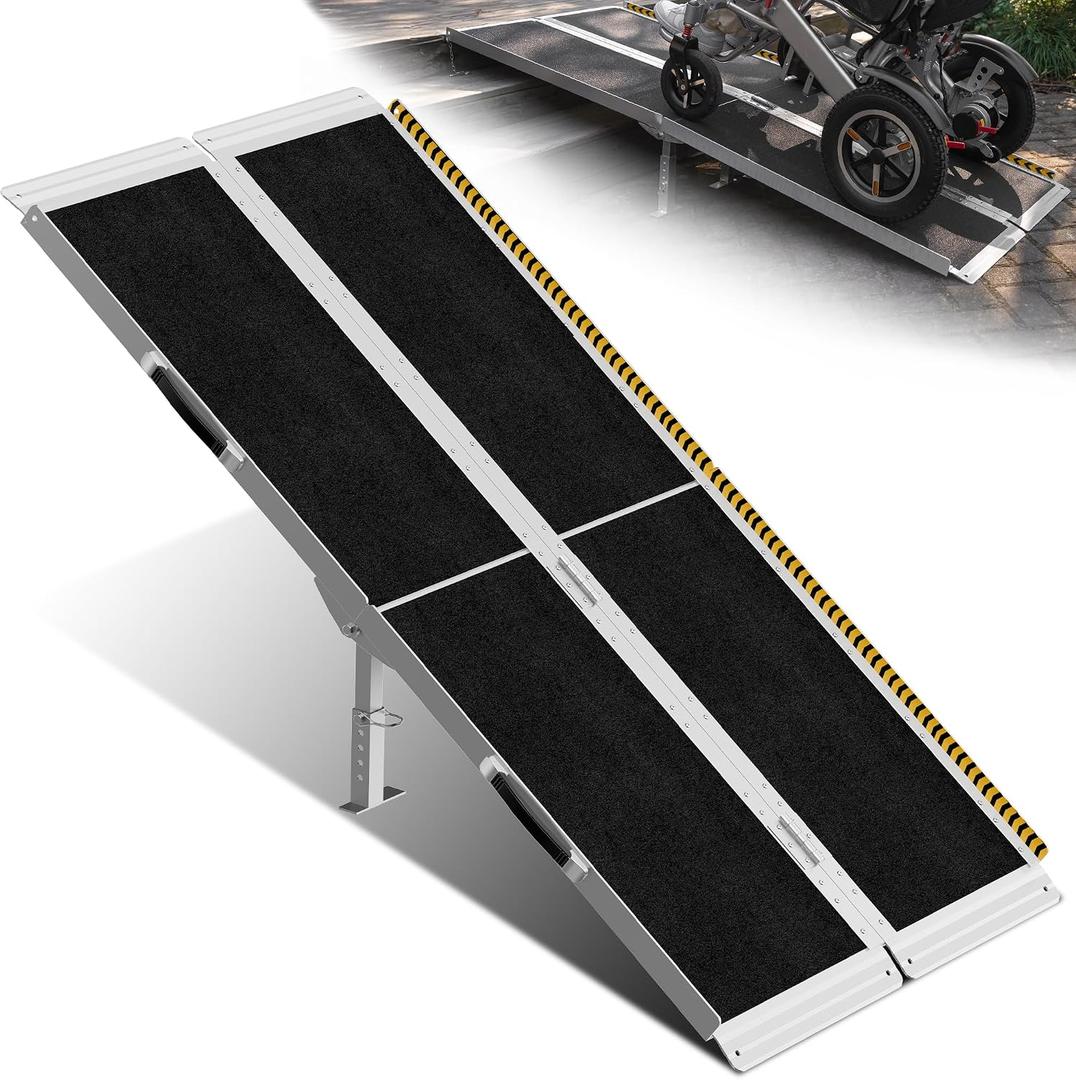 VNN 5ft Wheelchair Ramp with 4 Support Legs, Seamless Portable Aluminum Ramps for Wheelchairs for Home Steps & Stairs, Heavy Duty Non-Slip Mobility Scooter Threshold Ramp, 800lbs Capacity