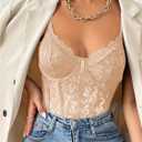Milumia Women's Sexy Sheer Mesh Lace Bodysuit Spaghetti Strap Bustier Corset Tops Rave Party Club, Large
