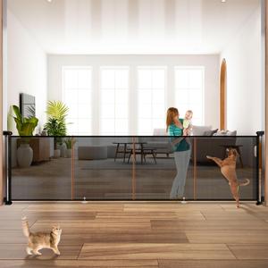 160" Retractable Baby Gates, 42" Extra Tall Upgraded Baby Gate with Reinforced Strip Design, Prevent from Crawling Underneath, Extra Wide Dog Gate Baby Gates for Stairs Doorways Indoor Outdoor (Black)