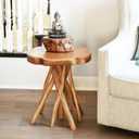 WELLAND Solid Teak Live Edge End Table,18" L x 18" W x 20" H Uniquie Side Table, Small Accent Table, Plant Stand for Living Room, Bedroom, Home Office