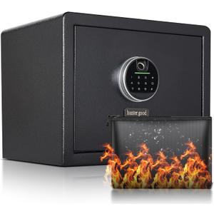 1.2 Cubic Feet Fingerprint Fireproof Home Safe With Fireproof Document Bag, Digital Security Safe With Removable Shelf Secure Cash, Jewelry and Valuables. (With fireproof bag, 11.8H X 15W X 11.8D)