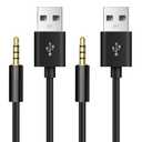 iPod Shuffle Cable, 3.5mm Audio Jack to USB Charging and Data Transfer Cable, USB Data Sync & Charging Cable LeadCompatible with iPod Shuffle 3 4 5 6 7 MP3 Player Black2 Pack