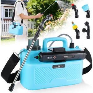 1.3 Gallon Battery Powered Garden Sprayer, 3.7V Electric Pump with 6 Spray Modes, 4 Nozzles, USB Rechargeable Handle, Retractable Wand & Adjustable Strap for Lawn Weed Care