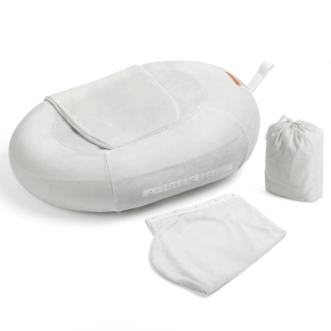 Inflatable Baby Bathtub, NICEMER Infant Bathtub Sink Bather Includes Microfleece Cover 2-in-1 Detachable Swaddle Wings and Storage Bag, Present for 0-6 Months Newborns, Portable Home Travel