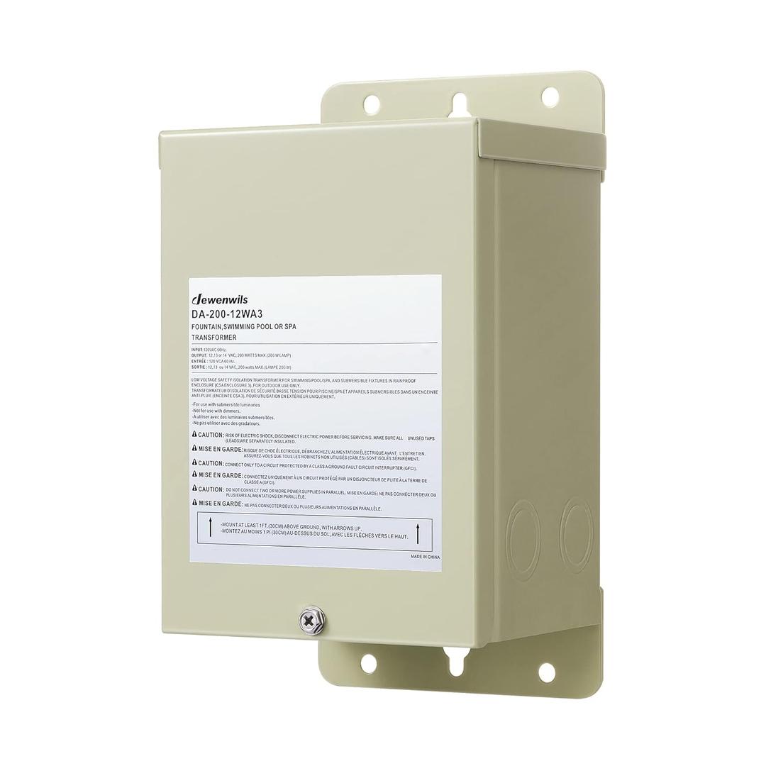 DEWENWILS 200W Low Voltage Landscape Transformer, Pool Light Transformer 120V to 12V/13V/14V AC, Transformer for Swimming Lighting, Spa & Fountain Lights, Outdoor Use, Waterproof