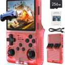 FVBADE[30000 in 1] R40S PRO Handheld Game Console 3.5 inch IPS Screen Mini Retro Console 3800mAh Portable Pocket Arcade 45+ Mainstream Emulator 256G TF Card Transparent.(Red)
