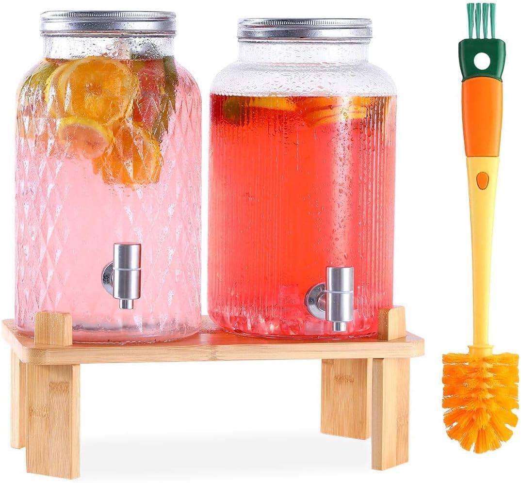 2 PCS Glass Drink Dispenser Set 1.5 Gallon With Stand, Spigot, Large Water Drink Dispensers for Parties for Lemonade, Juice, and Wedding, Bars 2 PCS Glass Drink Dispenser Set 1.5 Gallon With Stand, Spigot, Large Water Drink Dispensers for Parties for Lemonade, Juice, and Wedding, Bars