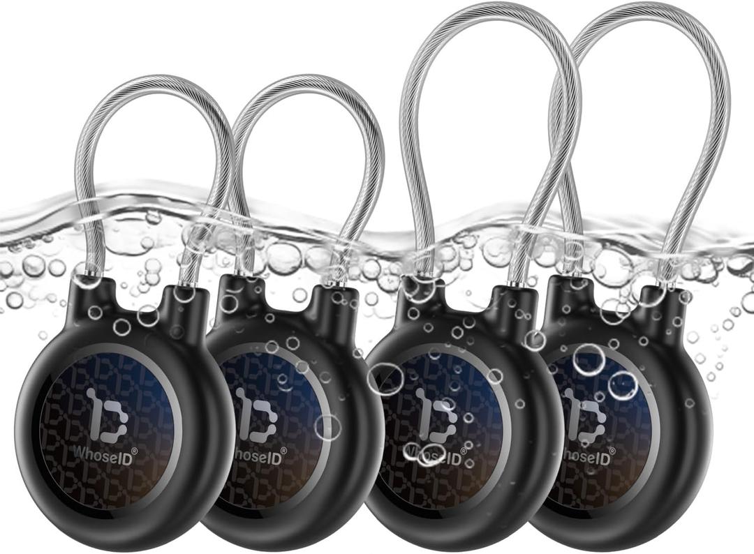 WhoseID Compatible with Apple Airtag Case Keychain Holder, IPX8 Waterproof Air Tags-4 Pack Cases Keychain Holder Easy Twist-Off Cap with Durable Matel Keyring for Luggage,Item Finder, Backpack, Kids