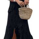 CHARTOU Women Two Pieces Skirt Sets Summer Cut Out Hi-Low Crochet Knit Long Dresses (Black, XS)