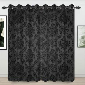 Black Damask Floral Blackout Curtain Vintage Classic Flower Pattern Printed Drapes 42 x 84 Inches Window Curtain Set for Living Room Bedroom Kitchen Decor, 2 Panels Grommet Drapes