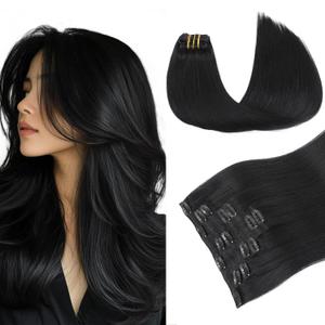 PINKPEARL Clip in Hair Extensions Real Human Hair #1 Jet Black Human Hair Extensions Clip ins 18 inch Extensions Human Hair Clip 120g 7pcs Straight Thick Natural Human Hair(#1-18)
