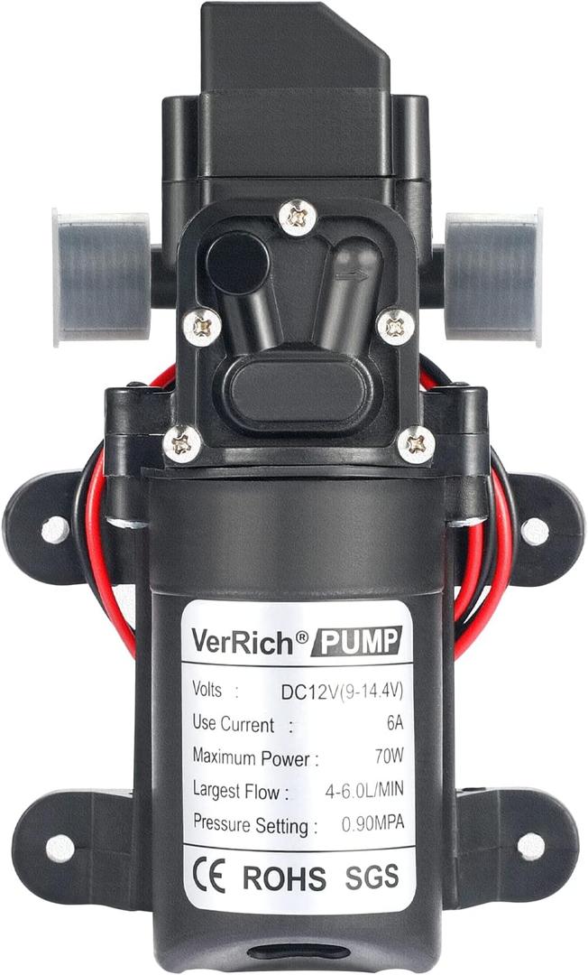 VerRich 12V Water Pumps, 1/2" Diaphragm Pump 20MM Connector Self Priming High Pressure Pump for Motorhome,Caravan,Boat Garden