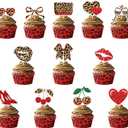 12Pcs Cheetah Print Cupcake Toppers, Birthday Cupcake Decorations with Cherry Animal Print Designs, Cake Toppers Decor for Girl Boy Party Supplies