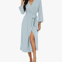 VINTATRE Women Kimono Robes Long Knit Bathrobe Lightweight Soft Knit Sleepwear V-neck Casual Ladies Loungewear, Large