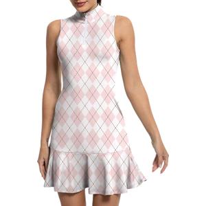 Tennis Dress for Women Golf Dresses with Shorts Inner Pocket Sleeveless Zip Up Stand Collar Workout Athletic Dresses (3X-Large, Xpink Argyle)