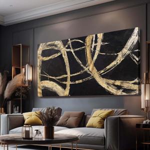 VAYIMDH Black And Gold Pictures for Living Room Black Wall Decor Minimalist Wall Decorations Abstract Wall Paintings 29"x 58" for Office