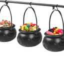 Halloween Decorations Indoor,Set of 3 Witches Cauldron Candy Serving Bowls on Rack,Halloween Party Decorations,Black Plastic Candy Cauldron for Table Decor.