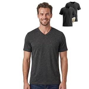 SUNCHIRI 2 Pack Merino Wool T Shirts for Men, Merino Wool V-Neck 100% Wool Base Layer, Breathable Undershirt for Travel, Fitness (Darkgrey, XL)