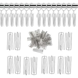 UrbanRed 60 PCS Strong Stainless Steel Pinch Pleat Curtain Hooks, Makes Pinch Pleated Curtains and Drapes for Three Standard Windows, 4 Prongs Pleated Tape Curtain Drapery, Curtain Pin Hooks