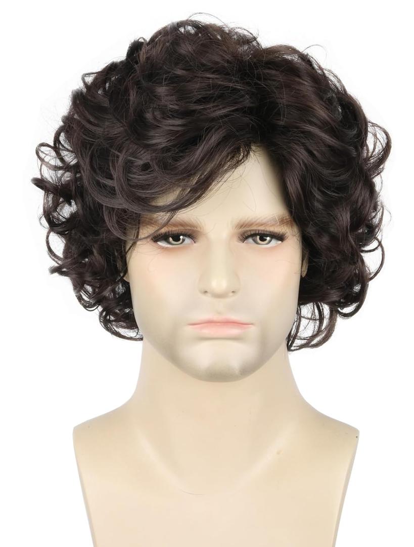 Topcosplay Men Wigs Black Brown Short Curly Wavy Layered Cosplay Costume Party Male Wig