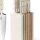 CAROTE 11 Pieces Knife Set with Block for kitchen, Stainless Steel Razor-Sharp Blade, Triple Riveted Ergonomic Handle, Wooden Magnetic Block, Essential Knife Block Set, Beige (White-WS)