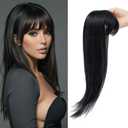 LOSMOEER Natural Black Hair Topper for Women - 18 Inch Fluffy Clip-in Hairpiece with 360 3D Coverage for Thinning Hair and Bangs