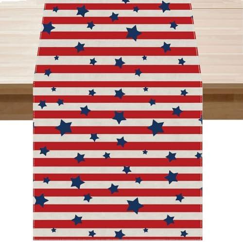 BOTB LIHM 4th of July Table Runner Stars Patriotic America Memorial Day Independence Day Burlap Table Decoration for Home Kitchen Dining Dinner Indoor Holiday Farmhouse 13x108 Inch