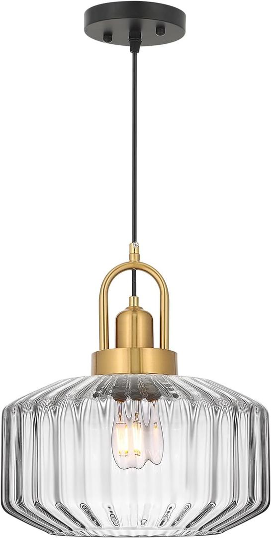 11.8in Mid Century Modern Pendant Light, Gold Large Clear Glass