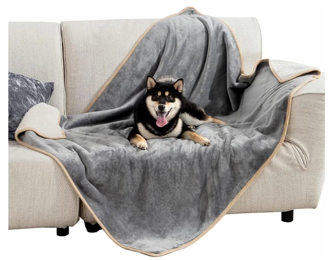 Bedsure Waterproof Dog Blankets for Large Dogs - Large Cat Blanket Washable for Couch Protection, Sherpa Fleece Puppy Blanket, Soft Plush Reversible Throw Furniture Protector, 40"X50", Grey
