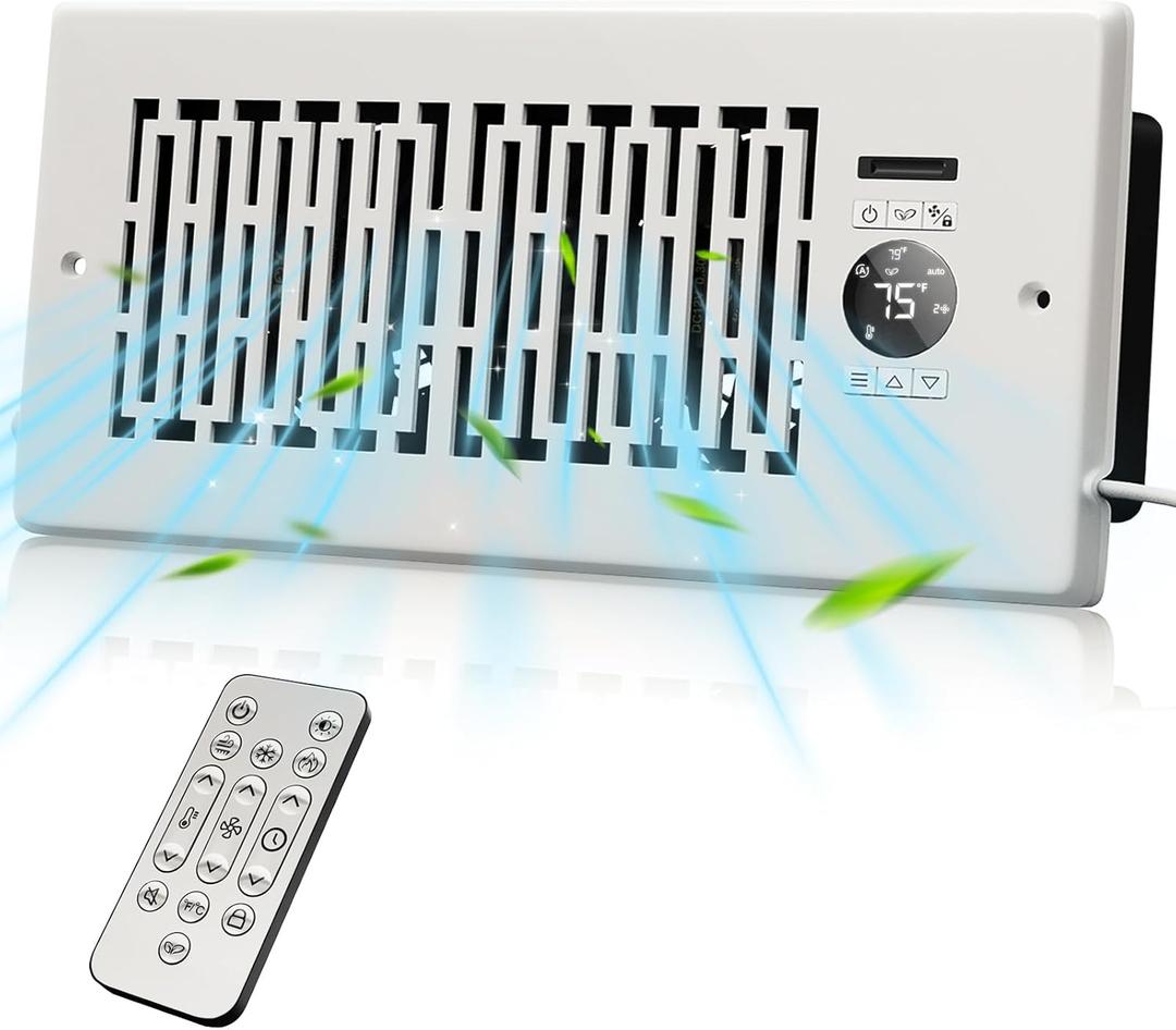 Register Booster Fan Fits 4 x 10 Register Holes, Smart Control Heating Cooling AC Vent Fan, 10-Speed Quiet Register Vent Booster Fans with Thermostat Control & Remote Control (White)