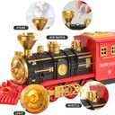 TEMI Train Set for Kids Toddlers 3-5, Train with Steam Engine, Cargo Car and Long Track, Rechargeable Battery Play Red Train Toys with Smoke, Light & Sounds, Gift for Boys & Girls 4-7 Years (Red-medium Size)