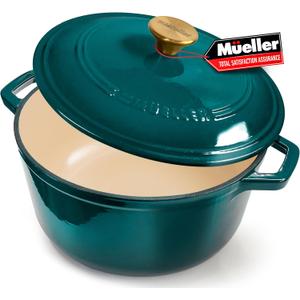 Mueller DuraCast 6 Quart Enameled Cast Iron Dutch Oven Pot with Lid, Heavy-Duty, Oven Safe up to 500 F & Across All Cooktops, Wedding Registry Ideas & Gifts, Emerald