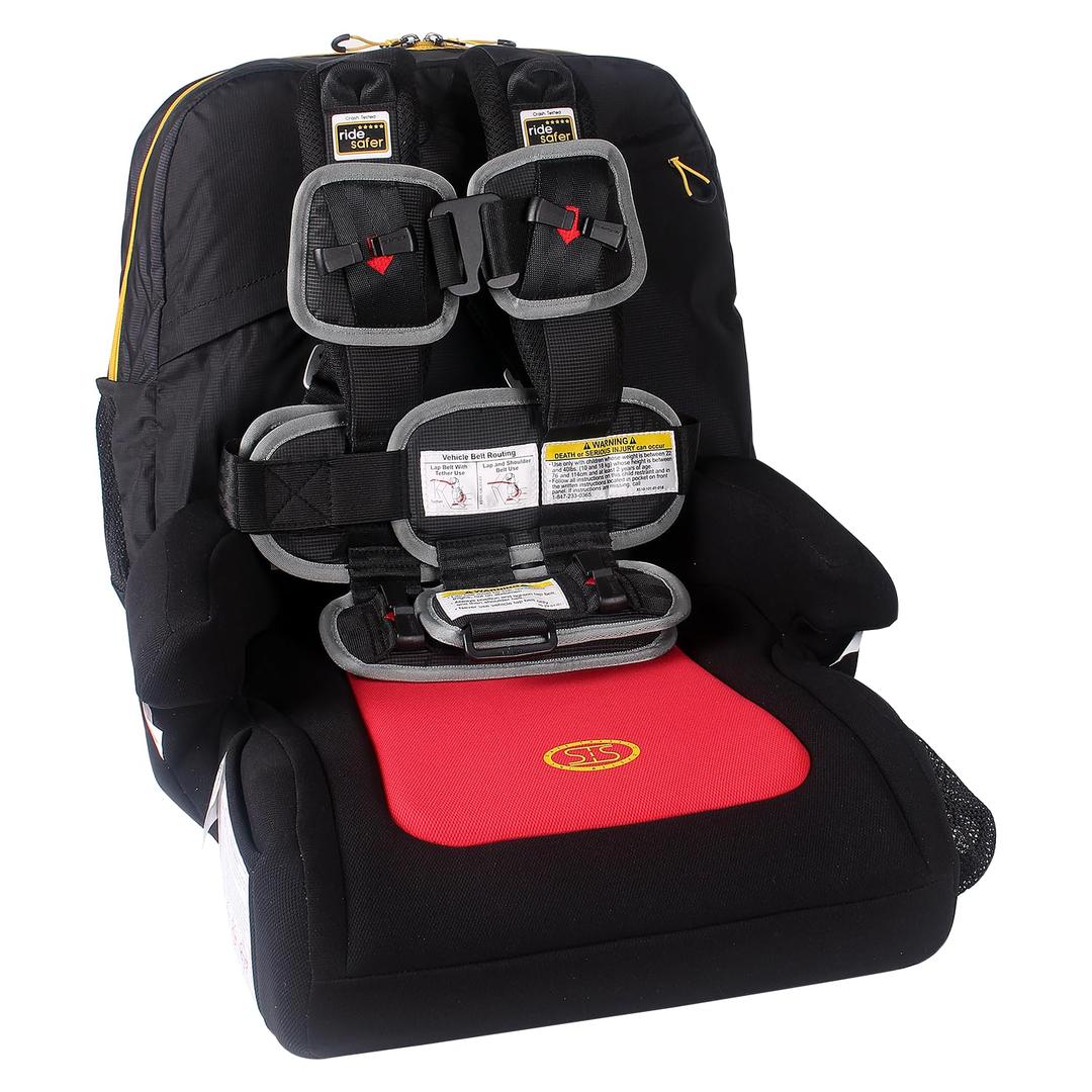 RideSafer - Extra Small Black RideSafer Travel Vest & TravelSmarter Booster Seat Combo, Lightweight, Compact, Portable Car Seat - Perfect for Travel and Everyday Child Safety, Manufactured date: 05-2022