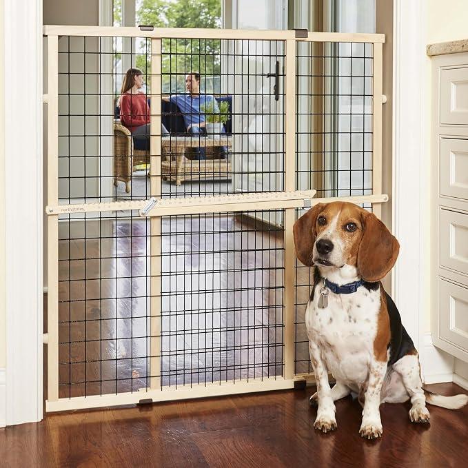 MYPET Wire Mesh Dog Gate: 29.5"-40" Wide, Pressure Mounted with No Tools; Expandable, Durable Pet Gates for Doors and Hallways, 37" Tall, Made with Sustainable Hardwood